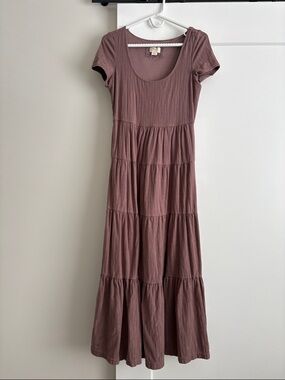 Maeve Mauve Tiered Scoop-Neck Maxi Dress